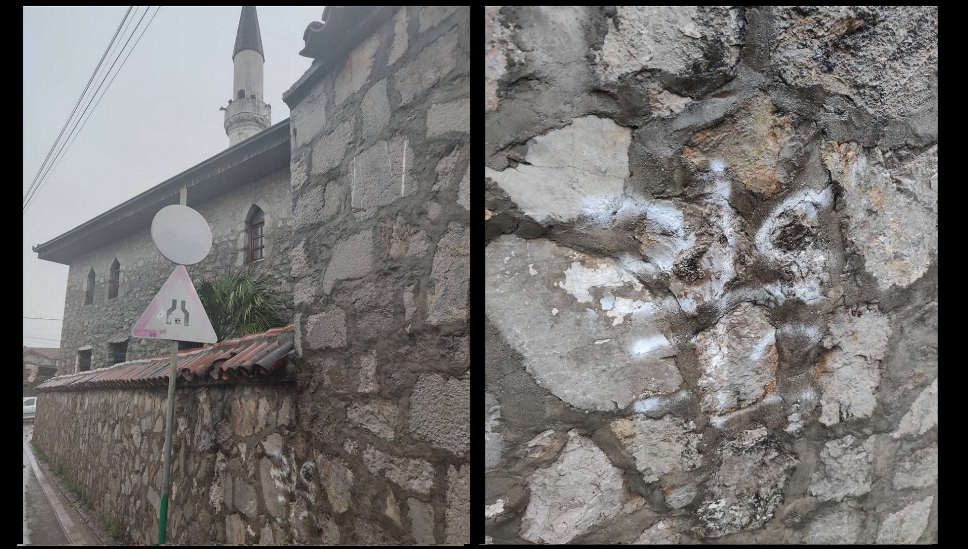 Oskrnavljena Osmanagića džamija u Podgorici. Na zidu ograde osvanuo krst sa četiri ocila