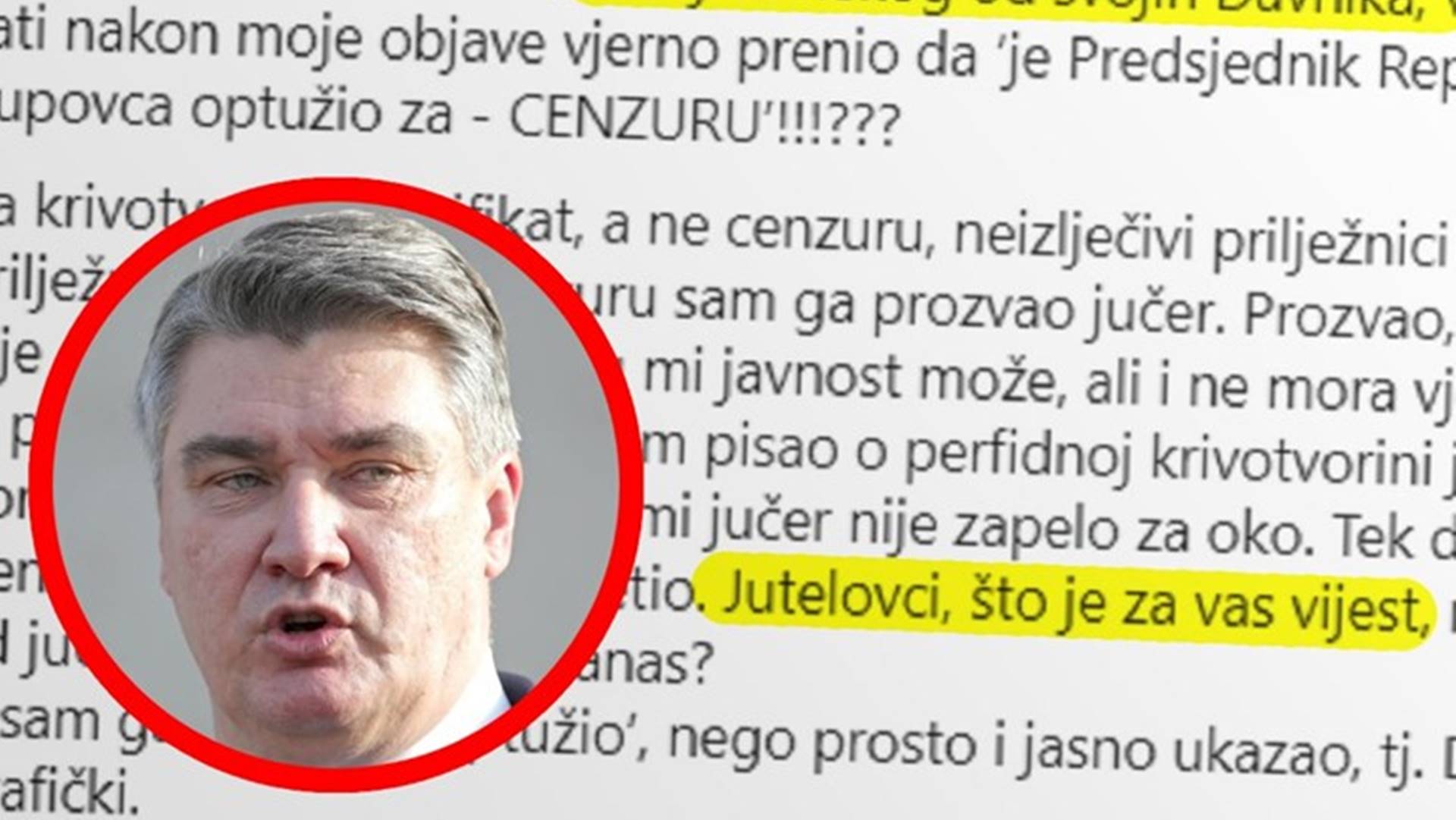Hrvatski predsejdnik: Jutelovci, je li vijest nepoštenje jučer ili lopovluk danas?
