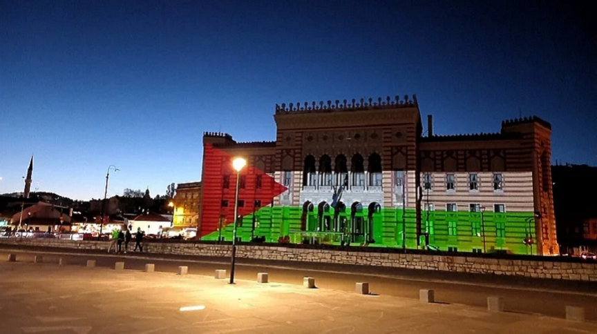 Vijećnica, Sarajevo, boje, palestinske zastave