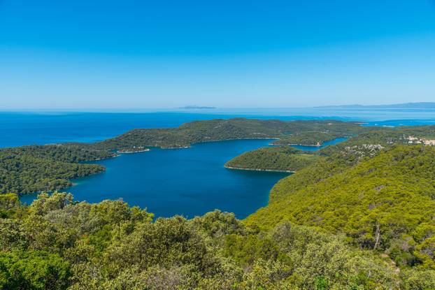 Aerial view of Veliko jezero at Mljet national park in Croatia